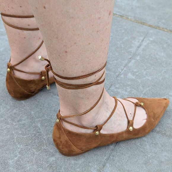 "Halogen" brand ladies' suede shoes, size 8, camel color, ankle/calf lace-up - Picture 2 of 10